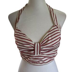 Anne Cole Locker Women’s Striped burgundy & white Halter Bikini Top Size Large